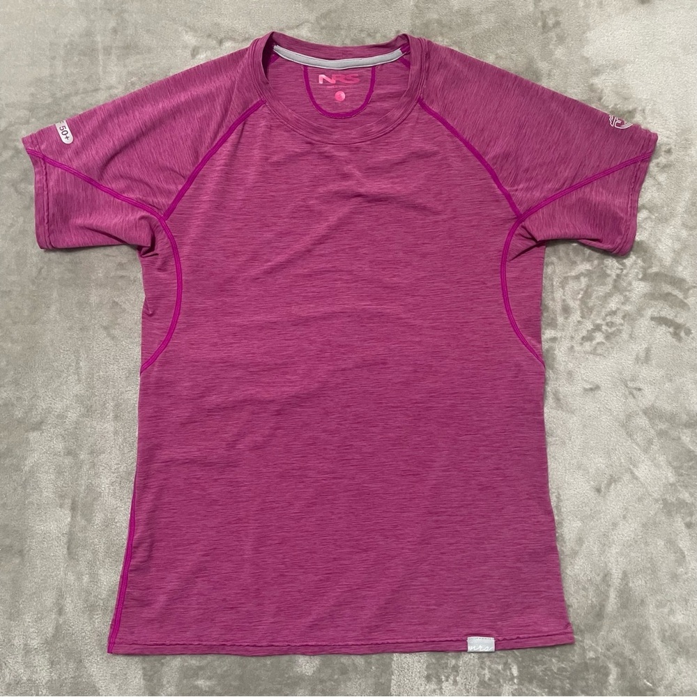 NRS Northwest River Supplies UPF 50+ Short Sleeve Sun Shirt Pink Small Heathered